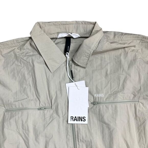 Rains Jacket WMNS XL Cement Full Zip Collar 18690 Woven Athletic Shirt Pockets - Picture 14 of 14